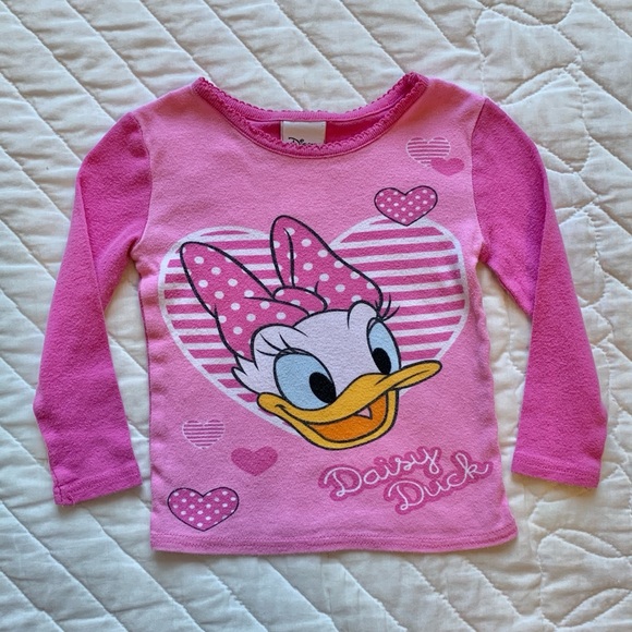 Disney Daisy Duck Pink White Polka Dot Hearts Snug Fitting 2 Piece Pajamas 3T - Picture 4 of 10